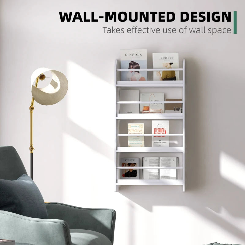 Wooden 4-Tier Wall Magazine Rack Shelf - White