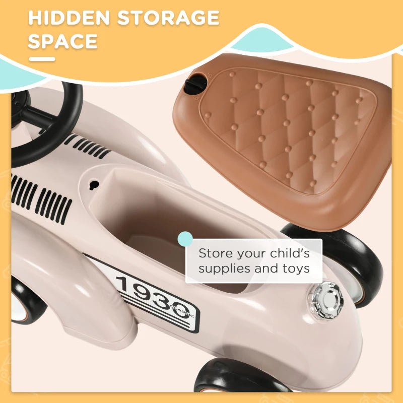 Cream Toddler Ride-On Slider with Storage & Horn, 12-36 Months