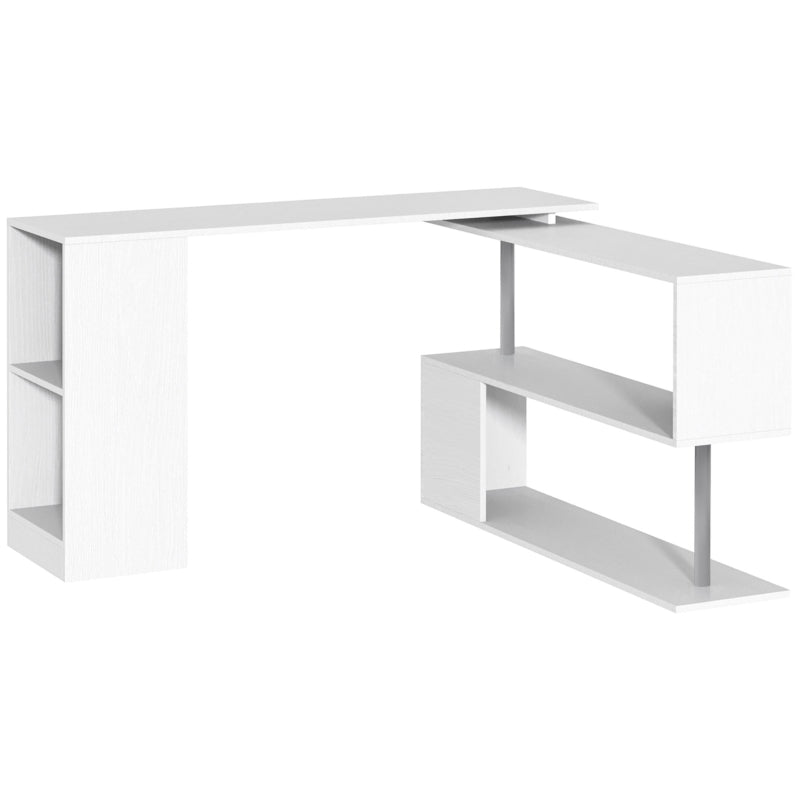 White L-Shaped Rotating Corner Desk with Storage Shelf - Home Office Workstation