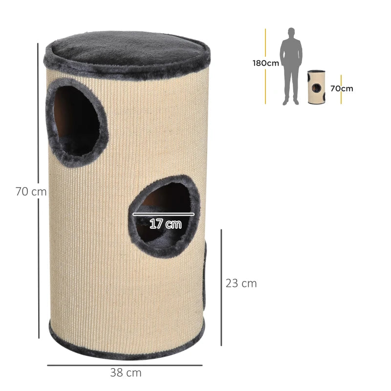 Cat Scratching Barrel Tower - 70cm Height, Sisal Activity Center, Indoor Cat Climber