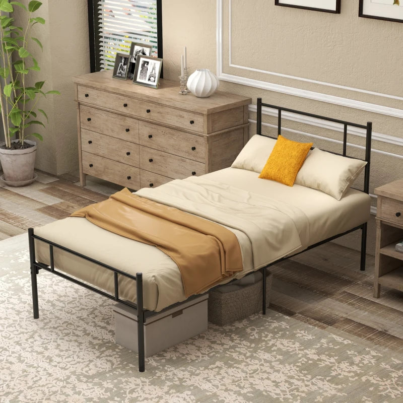 Black Metal Single Bed Frame with Storage Space