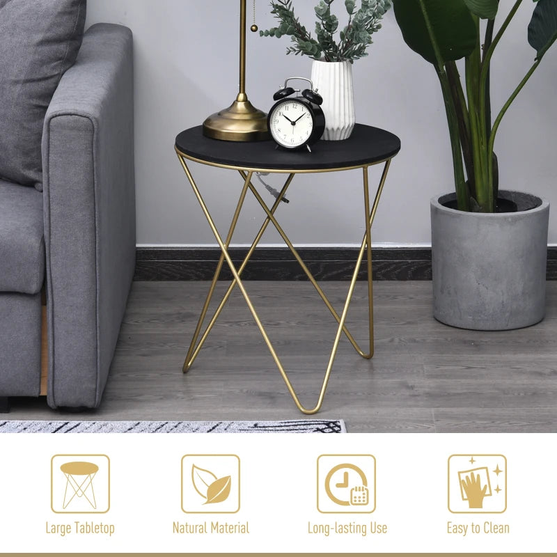 Modern Black and Gold Round Coffee Table with Metal Legs