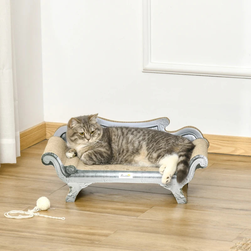 Cat Scratching Lounger Bed, Cardboard Scratcher - Grey, 60x29x26.5cm