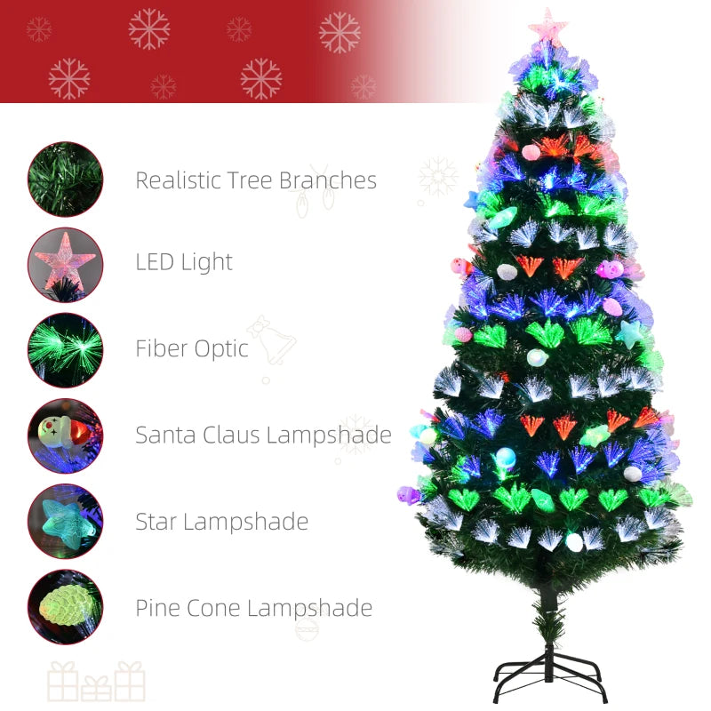 6FT Green Pre-Lit Christmas Tree with Fibre Optic Baubles and LED Lights