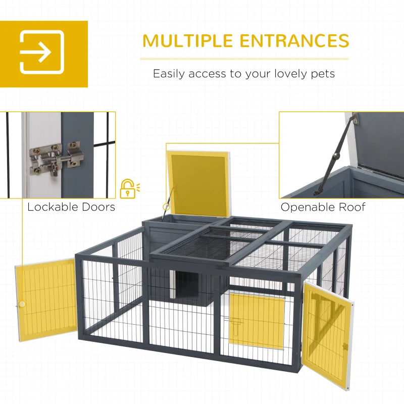 Grey Outdoor Rabbit Hutch with Openable Top, 123 x 120 x 52cm