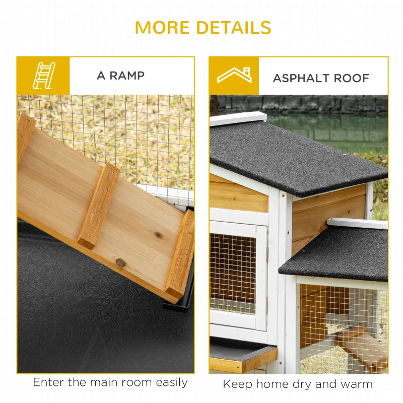 Wooden 2-Tier Rabbit Hutch with Double Side Run Boxes, Plastic Tray, Ramp - 230 x 53 x 93.5cm