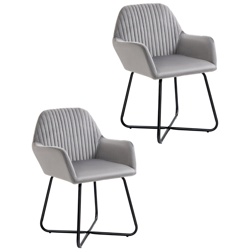 Grey Velvet Accent Chairs, Set of 2 - Modern Armchairs for Living Room, Bedroom, Dining Room