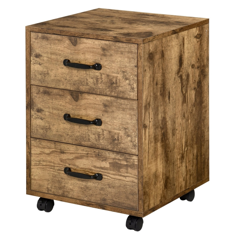 Rustic Brown 3-Drawer Under Desk File Cabinet Organizer