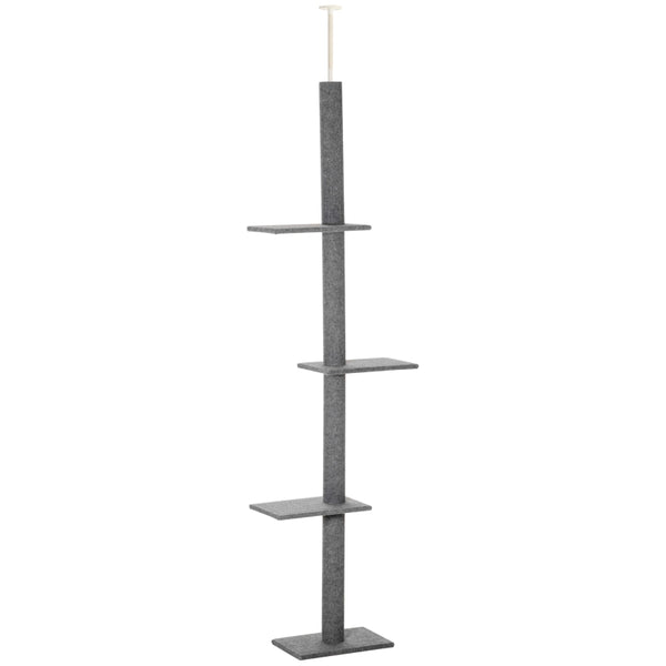 Grey 260cm Cat Tree with 3 Perches -  Floor-to-Ceiling Activity Center