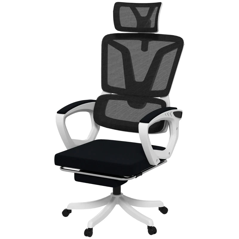 Black Ergonomic High Back Office Chair with Reclining Mesh, Headrest, Lumbar Support & Foot Rest