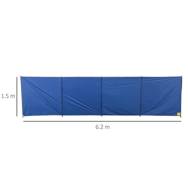 Portable Blue Camping Windbreak with Steel Poles, 620cm x 150cm