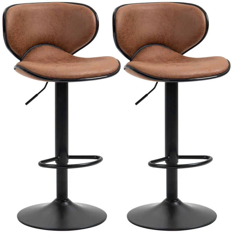 Brown Microfiber Cloth Swivel Bar Stool Set of 2, Adjustable Height Armless Chairs