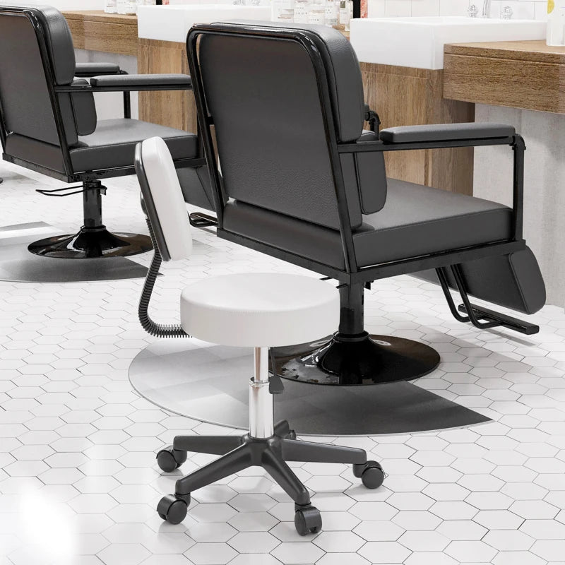 White Swivel Salon Chair with Adjustable Height and Wheels