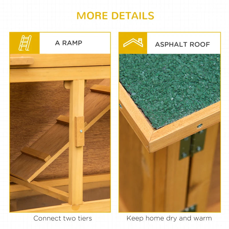 Brown 2-Tier Rabbit Hutch with Removable Trays - Ideal for 1-2 Rabbits