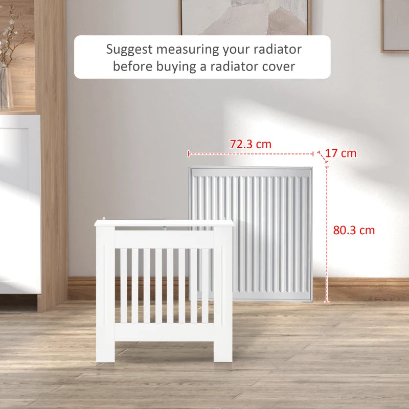 White Vertical Slatted Radiator Cover Cabinet - 78L x 19W x 81H