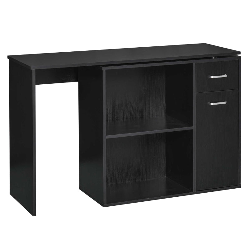 Black L-Shaped Computer Desk with Storage Shelf and Drawer