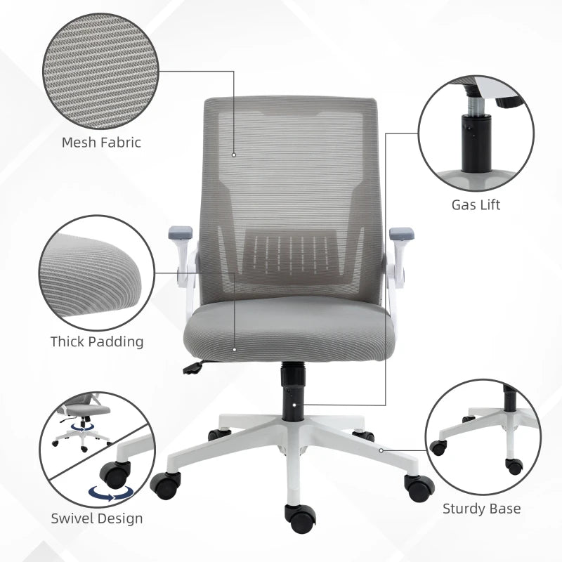 Grey Mesh Office Chair with Lumbar Support & Swivel Wheels