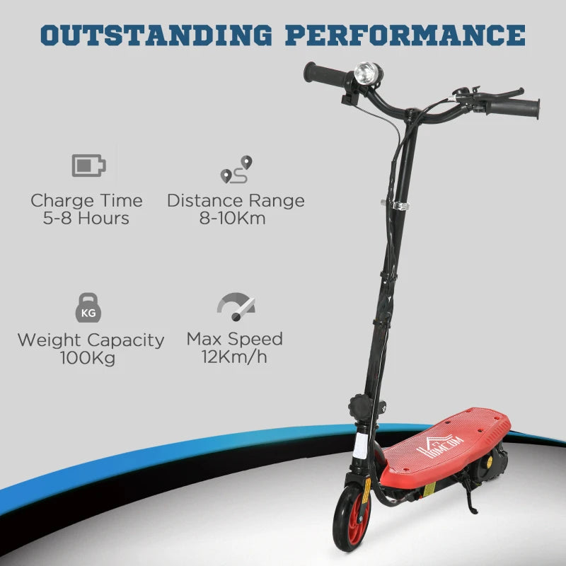 Red Foldable Electric Scooter with LED Headlight for Ages 7-14