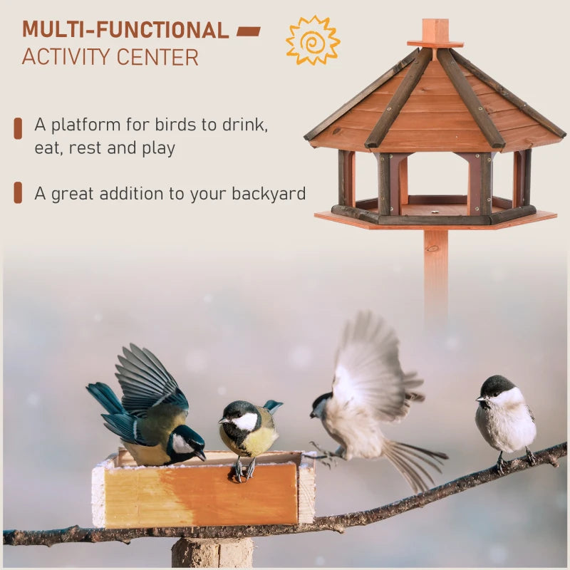 Brown Wooden Bird Feeder Table with Roof 130cm - Outdoor Bird House Stand