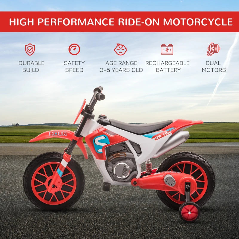 Red Kids Electric Motorcycle with Training Wheels - Ages 3-6