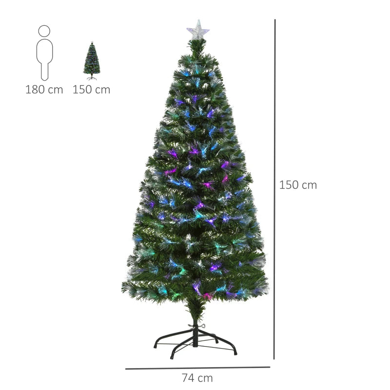 5FT Multicoloured Fibre Optic Christmas Tree with Metal Stand