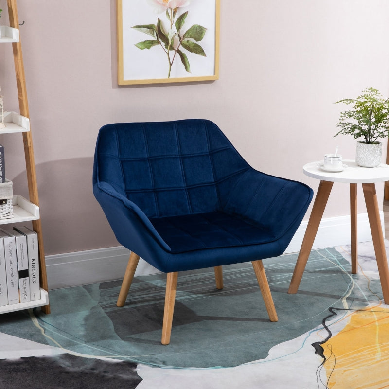 Blue Padded Armchair with Wooden Legs - Home Furniture Seating