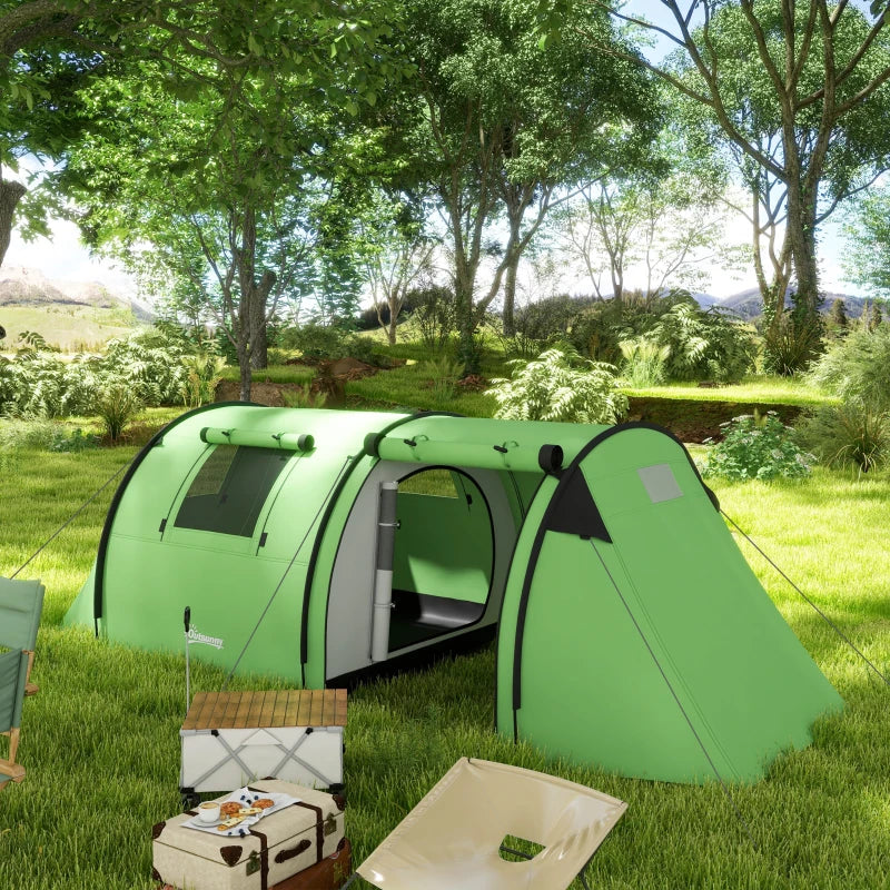 4-Person Green Tunnel Tent with Accessories