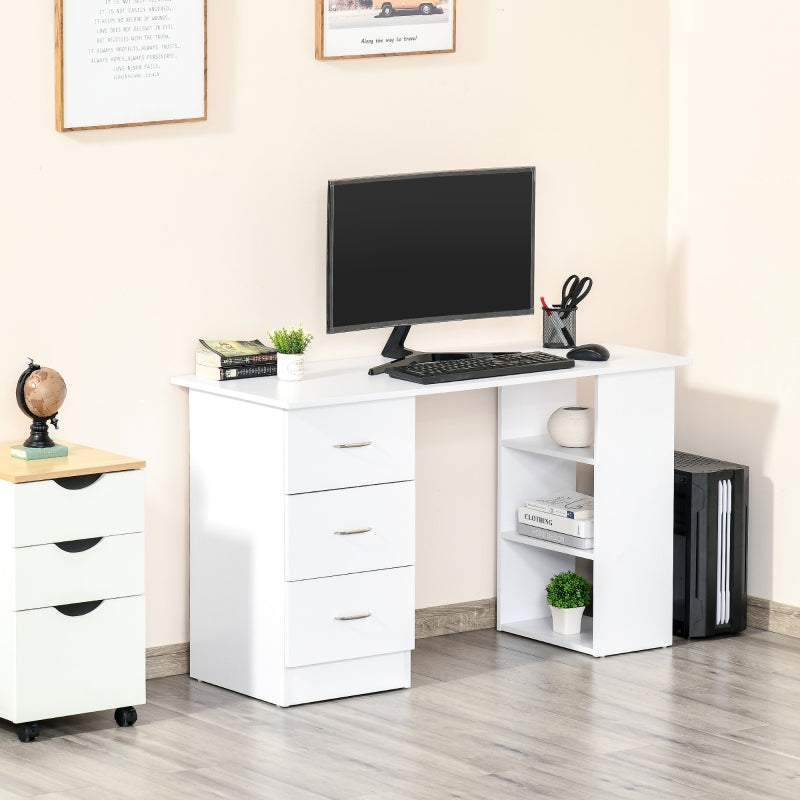 White Computer Desk with Storage Shelves and Drawers