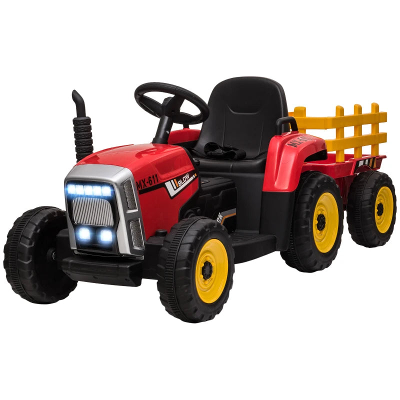 Red Electric Ride-On Tractor with Trailer & Remote Control