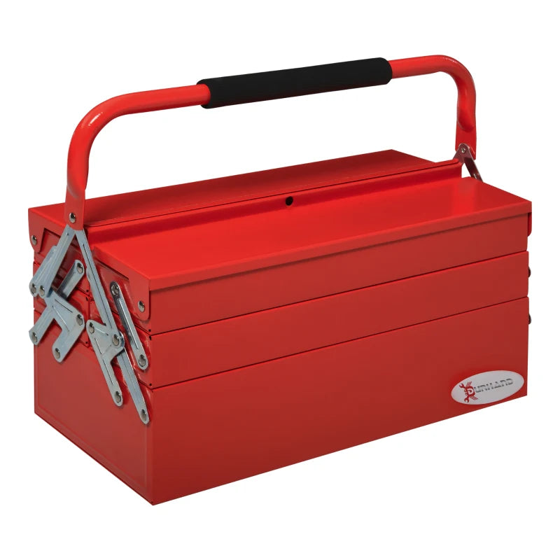 Red 3-Tier Metal Cantilever Toolbox with Carry Handle