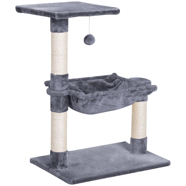 Grey Cat Tree with Scratching Posts and Hammock