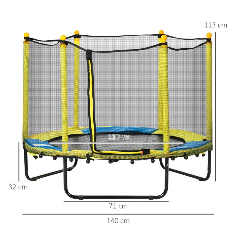 Yellow Kids Trampoline with Safety Net - 4.6FT, Ages 3-10