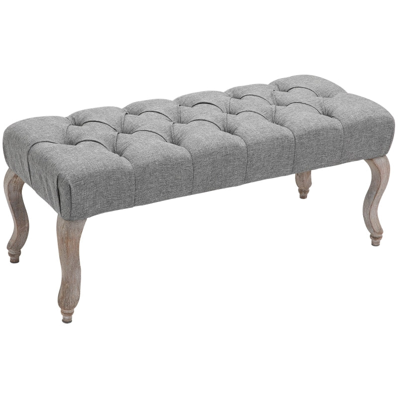 Grey Tufted Upholstered Window Seat Bench