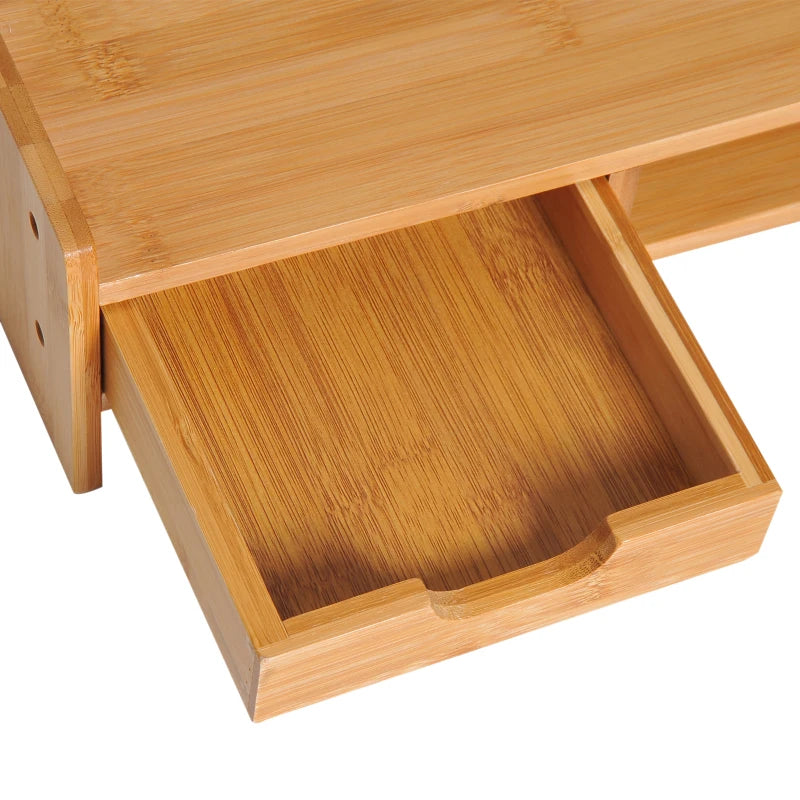 Bamboo Monitor Riser Stand with Drawer - Natural Wood Desk Organizer