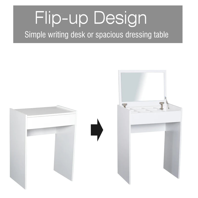White Vanity Set with Flip-up Mirror and Padded Stool