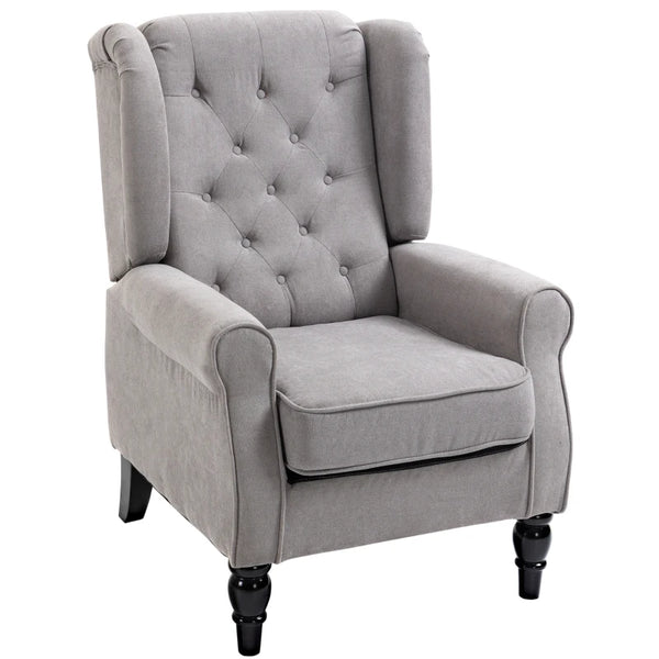 Grey Wingback Armchair with Button Tufted Design
