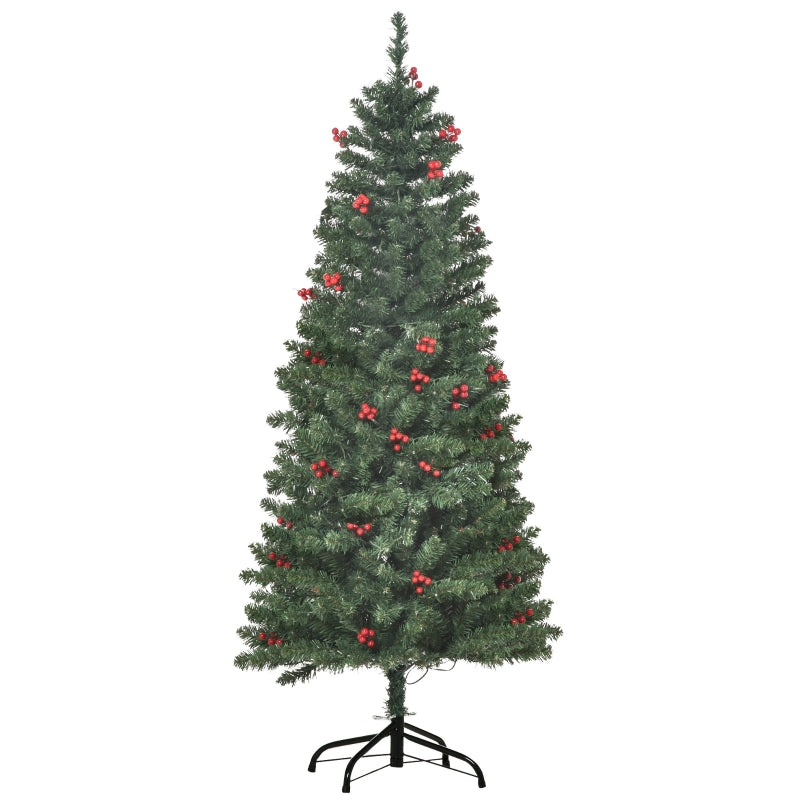 5FT Pre-lit Green Pencil Christmas Tree with Warm White LED Lights and Red Berries