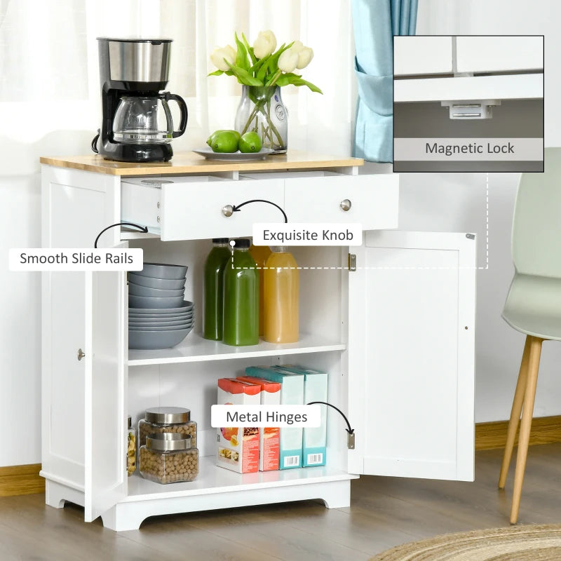 White Kitchen Storage Sideboard with Solid Wood Top