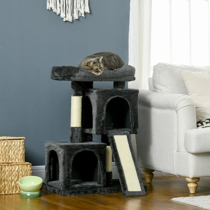 Black Cat Scratching Post Tower 83cm - Indoor Kitten Climbing Frame