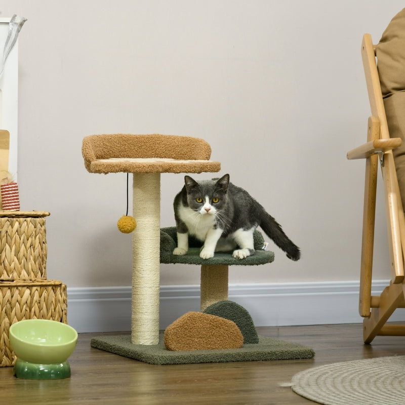 52cm Small Cat Tree with Scratching Posts, Beds, Toy Ball - Grey