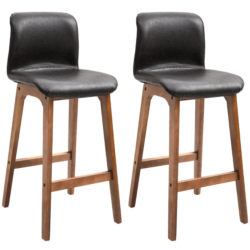 Modern Black PU Leather Bar Stools Set of 2 with Wooden Frame