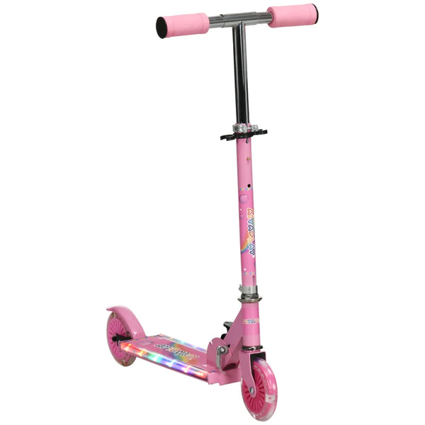 Kids Pink Scooter with Lights and Music - Adjustable Height, Foldable Frame