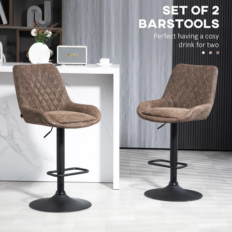 Brown Faux Leather Retro Bar Stools Set of 2