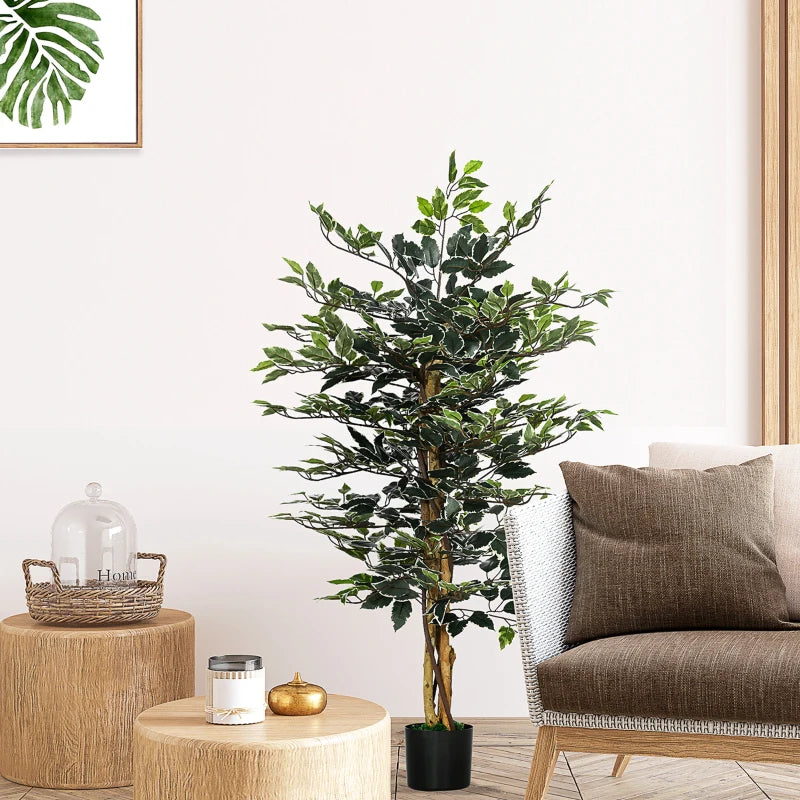 130cm Tall Artificial Ficus Tree in Pot, Lifelike Green Fake Plant for Indoor/Outdoor