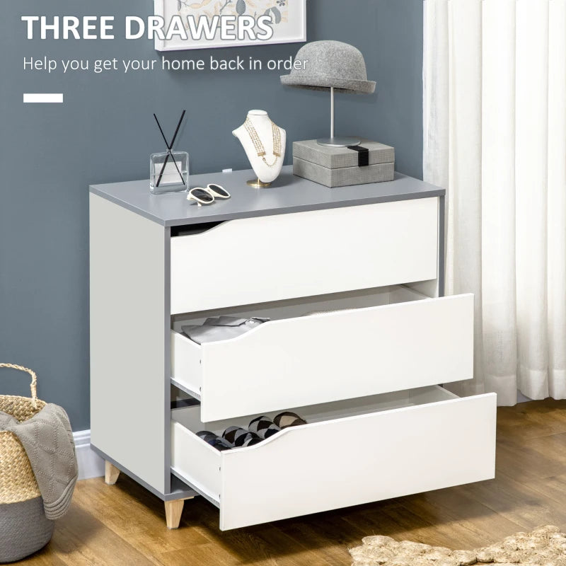 White 3-Drawer Storage Cabinet with Pine Wood Legs