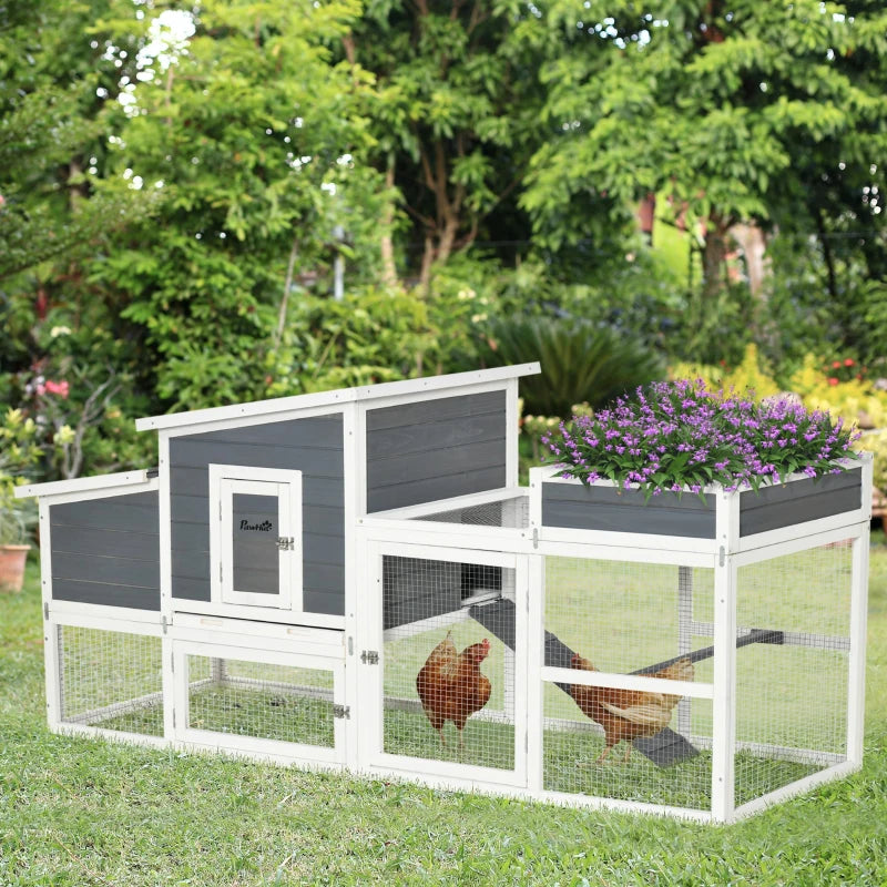 Wooden Outdoor Poultry Cage with Plant Box and Run, 191.5 x 80 x 90cm