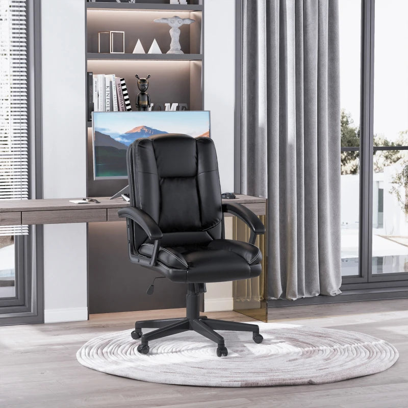 Black Faux Leather Office Chair with Adjustable Height and Swivel Wheels