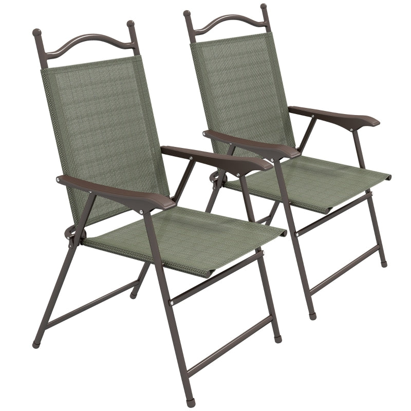 Dark Brown Folding Garden Chairs with Mesh Seats - Set of 2