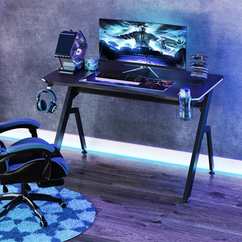 Black Carbon Fibre Gaming Desk with RGB Lights