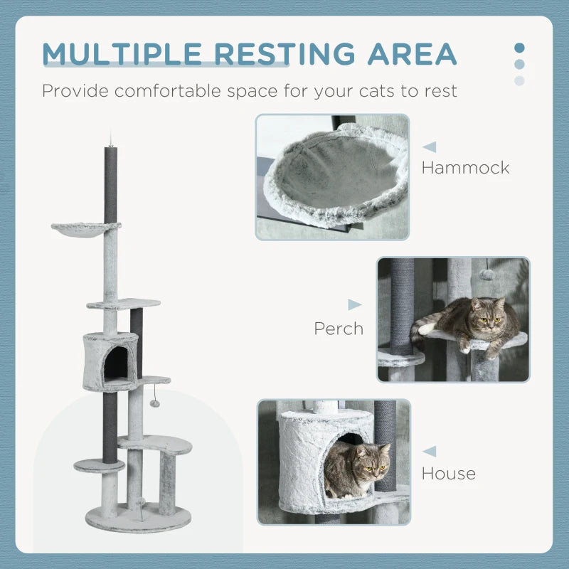 Grey Adjustable Cat Tree with Scratching Posts & Hammock